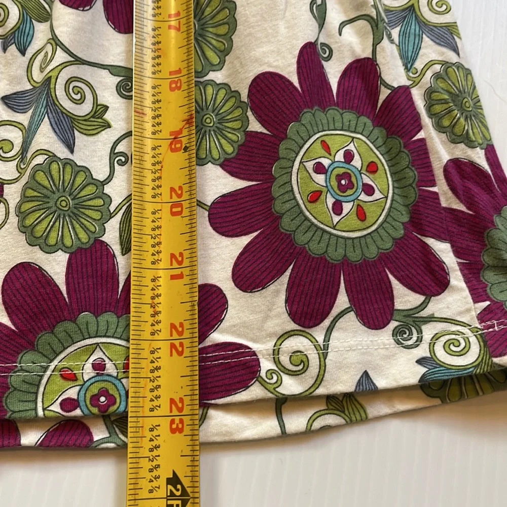 Tea cap sleeve off white with burgundy and green flowered dress, girls size 5